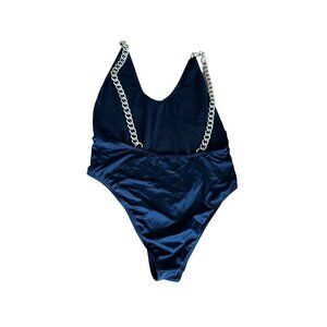 PrettyLittleThing Black One-Piece Swimsuit With Gold Chain Straps